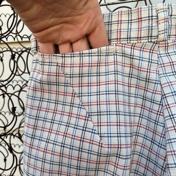 Vintage Mann Deadstock red blue plaid bell flare pants 28x34 - Picture 4 of 6